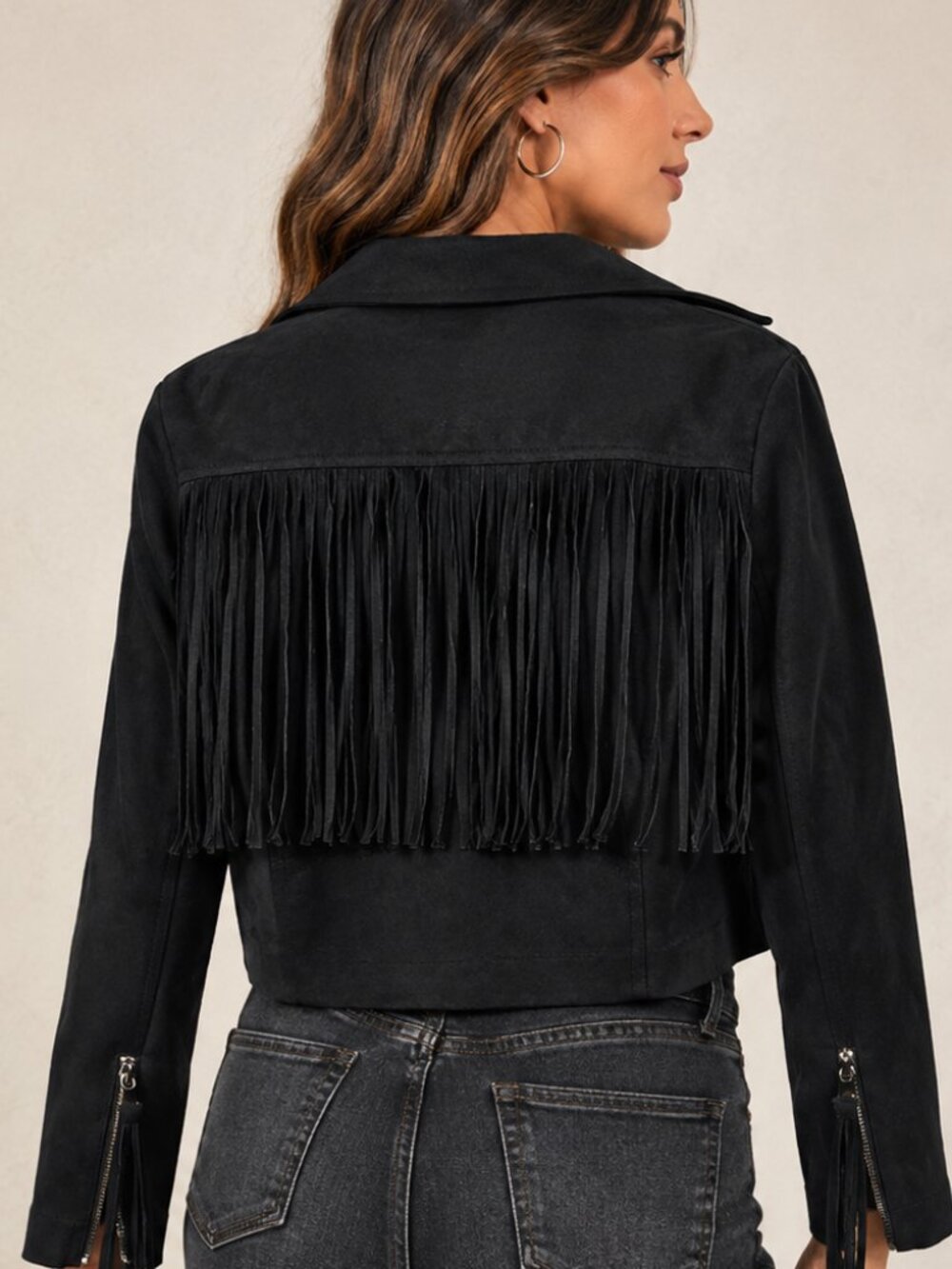 NWOT TIMO WEILAND COTTON BLACK FRINGE MOTO JACKET SMALL